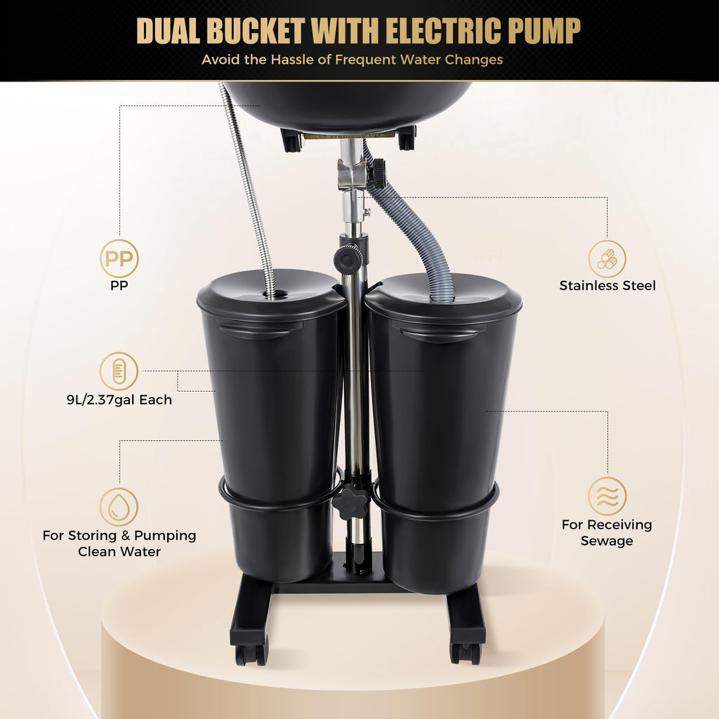 Portable Shampoo Bowl with Electric Pump, 2 Bucket Height Adjustable S8669