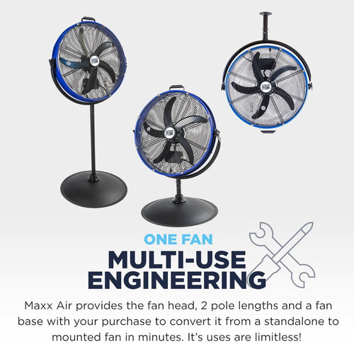 20" 3-In-1 Metal Pedestal Wall Floor Fan L1379