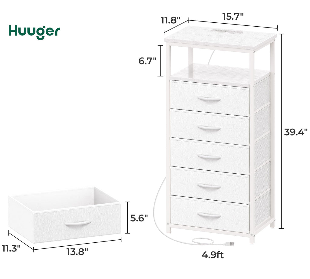 White 5 Drawer Dresser with Charging Station R606422