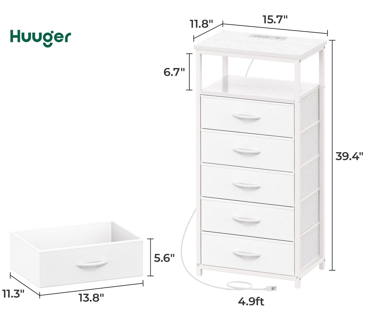 White 5 Drawer Dresser with Charging Station R606422