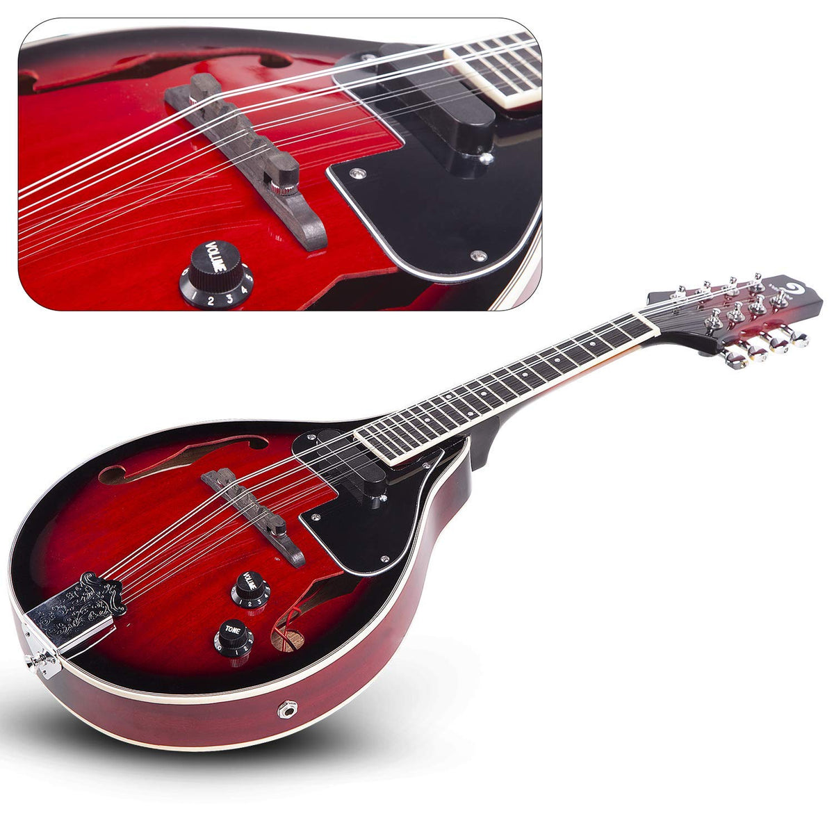 Vintage Red Sunburst Acoustic Electric Mandolin with Strings Set H90964