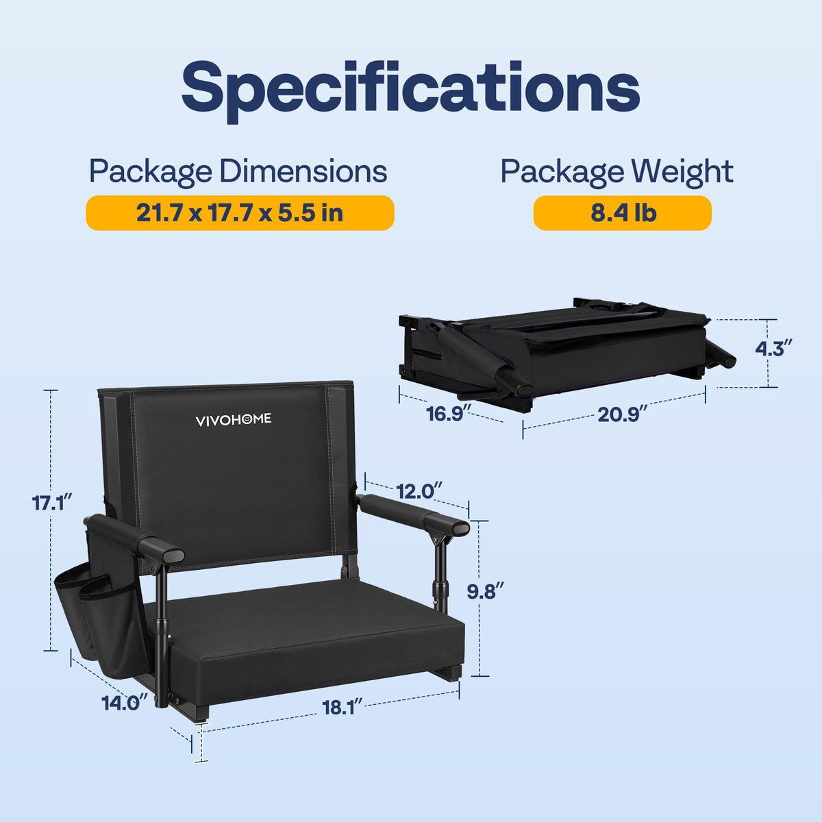 Stadium Seat with Back Support and 2.8" Cushion X42569