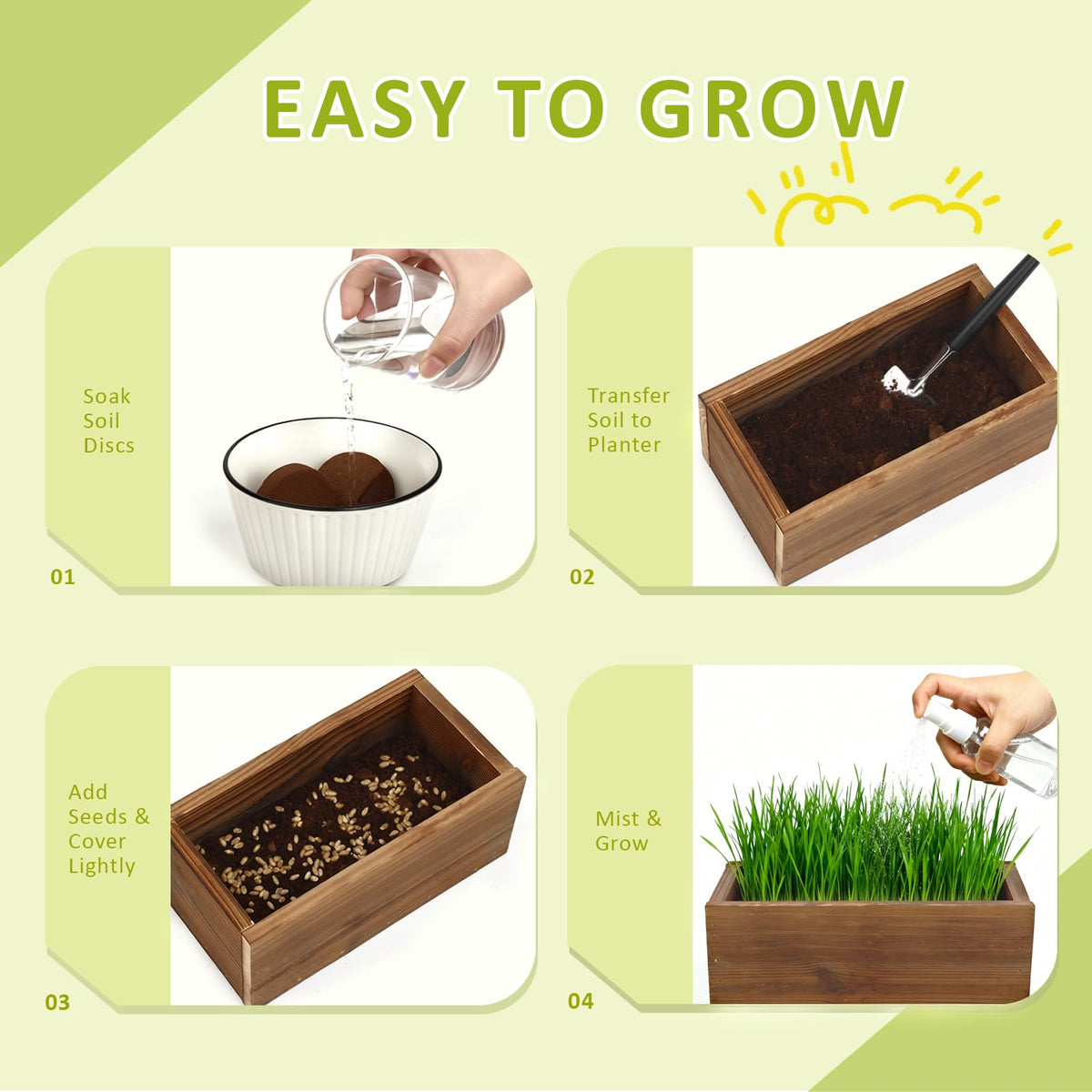 Cat Grass Kit with Wooden Planter 5 Pack K10927