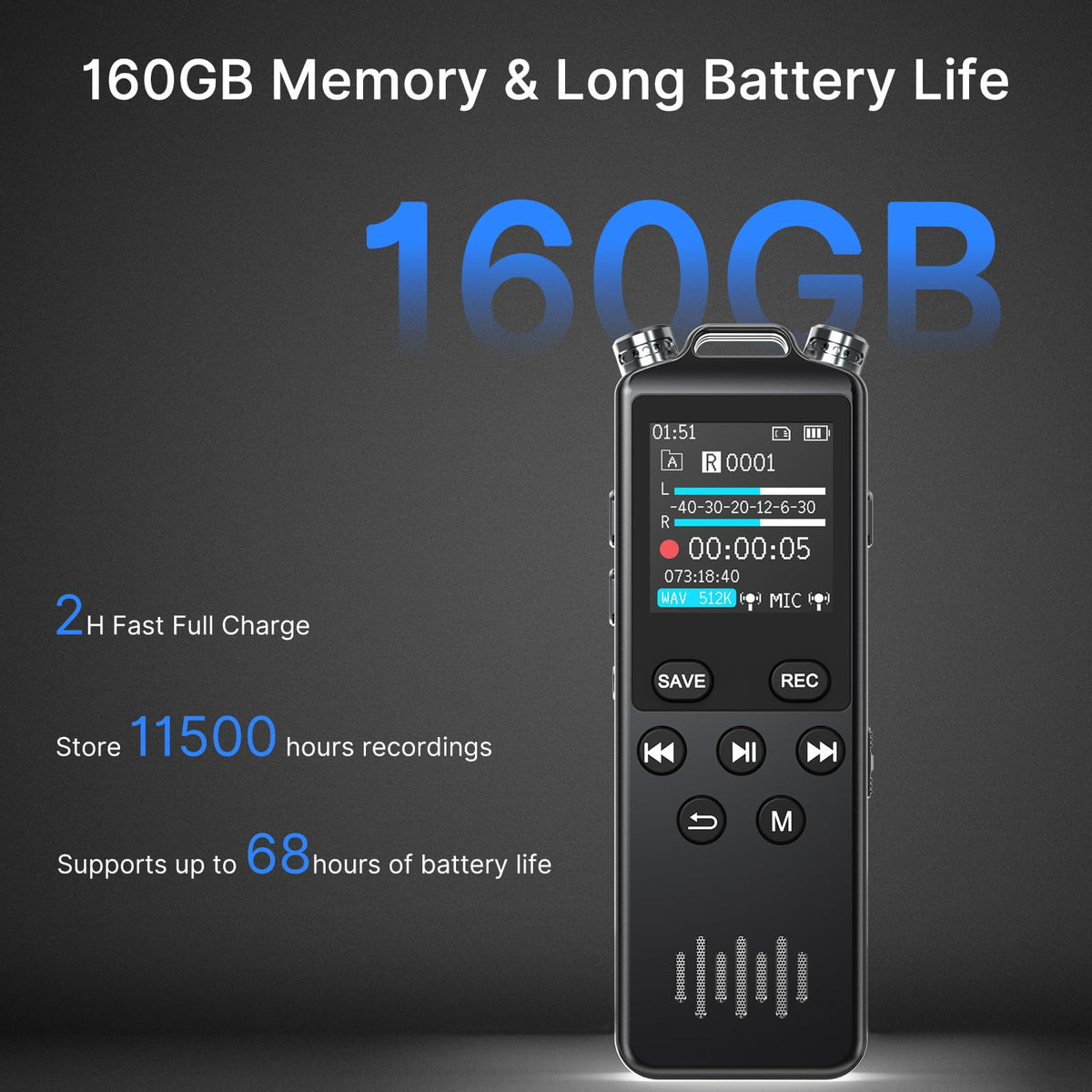 160GB Voice Recorder with Playback O94842