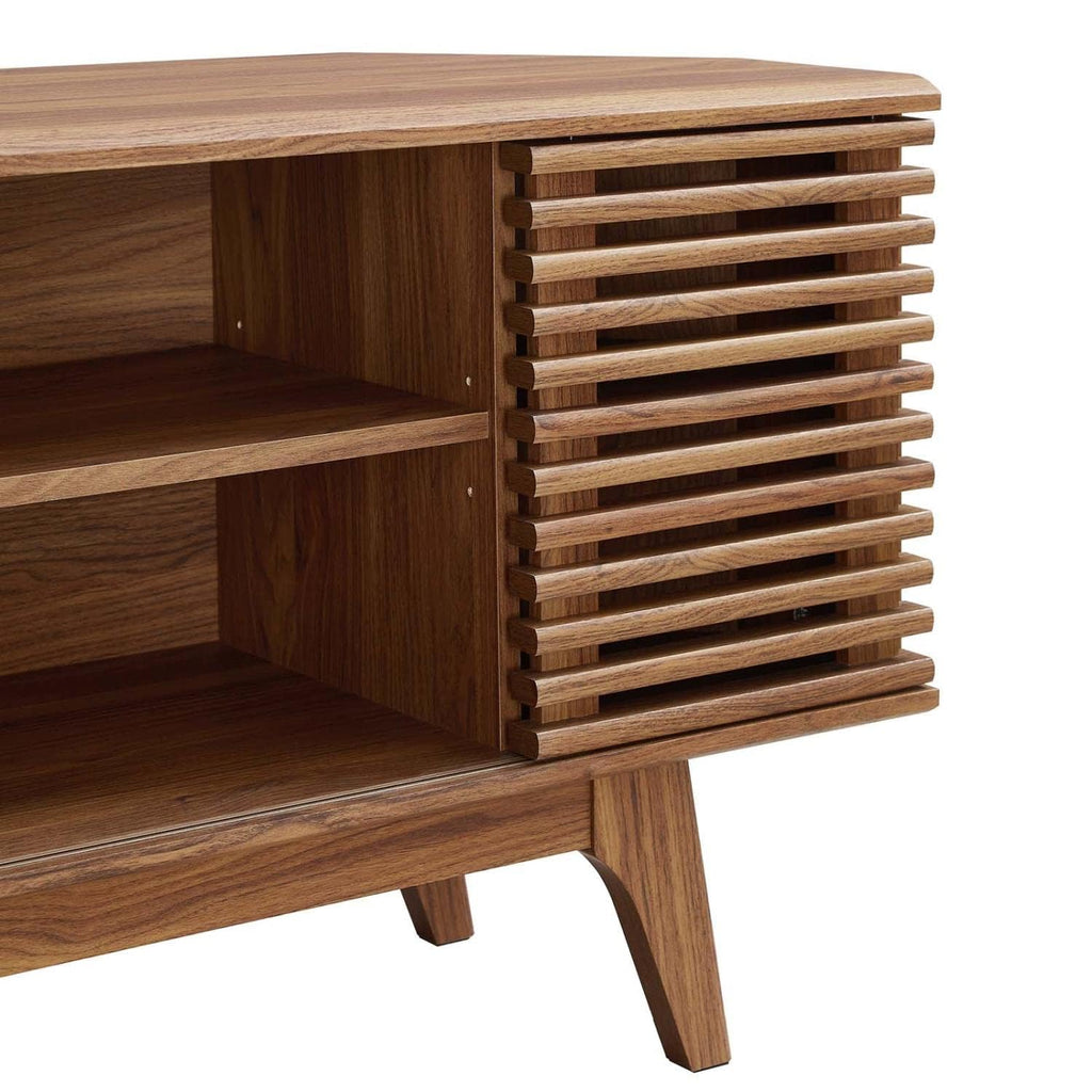 46 in Walnut Corner TV Stand with Sliding Doors W850