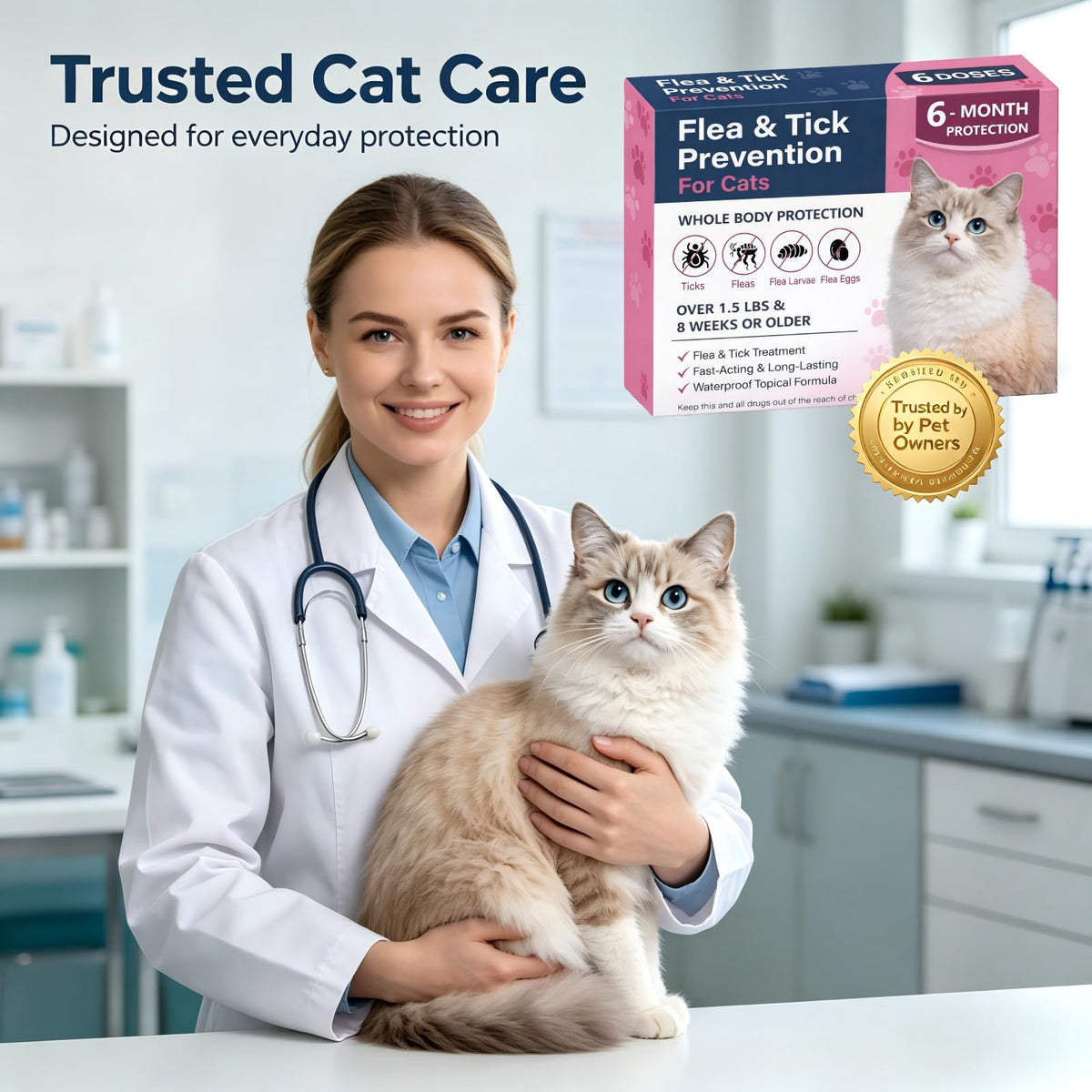 Topical Flea & Tick Cat Dewormer 6 Doses V38625