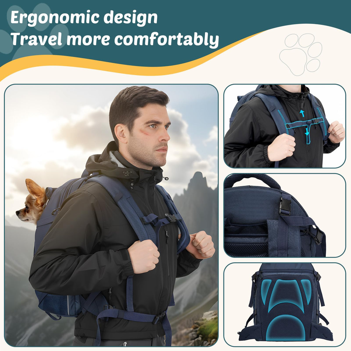 Dog Backpack Carrier, 2-in-1 Foldable 18 lbs Nylon Pet Travel Bag V1529