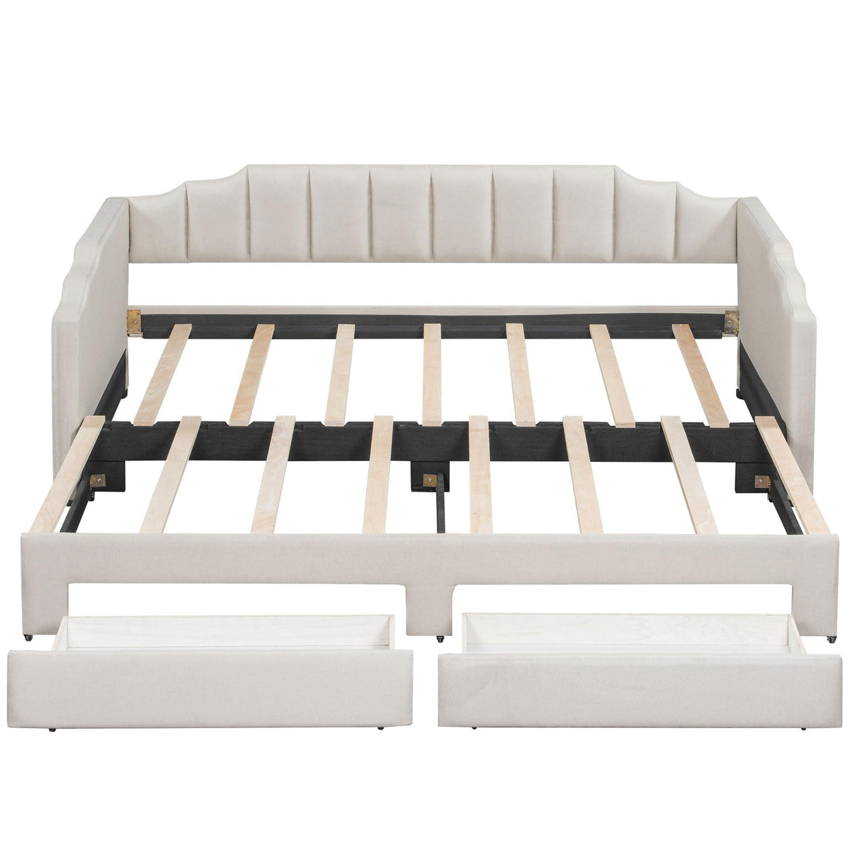 Twin XL to King Extendable Upholstered Daybed Frame with 2 Storage Drawers M9477