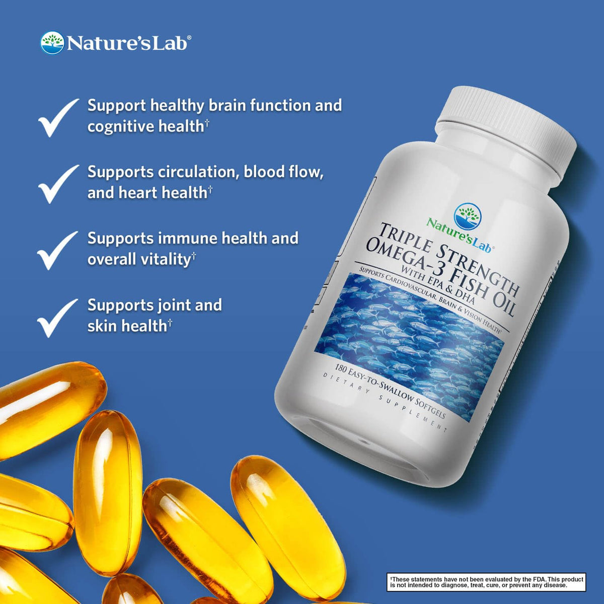 Triple Strength Omega-3 Fish Oil with EPA & DHA 180 Softgels T5407