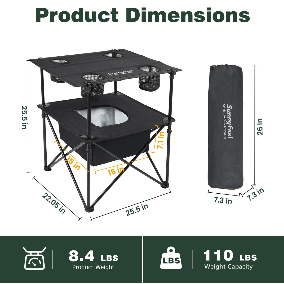 Black Folding Camping Table with Cooler Bag D27314