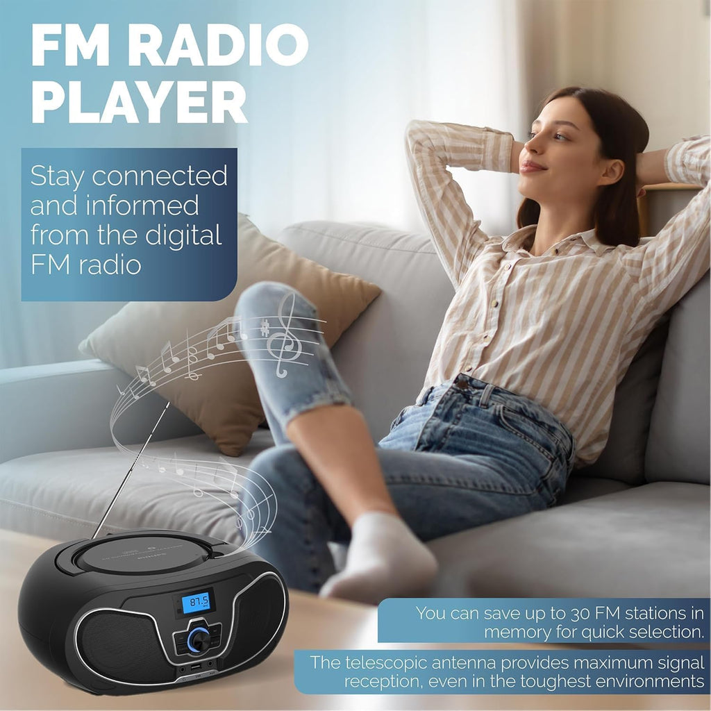 Portable CD Player Boombox with Bluetooth, FM Radio, USB Playback & AUX Input E17446