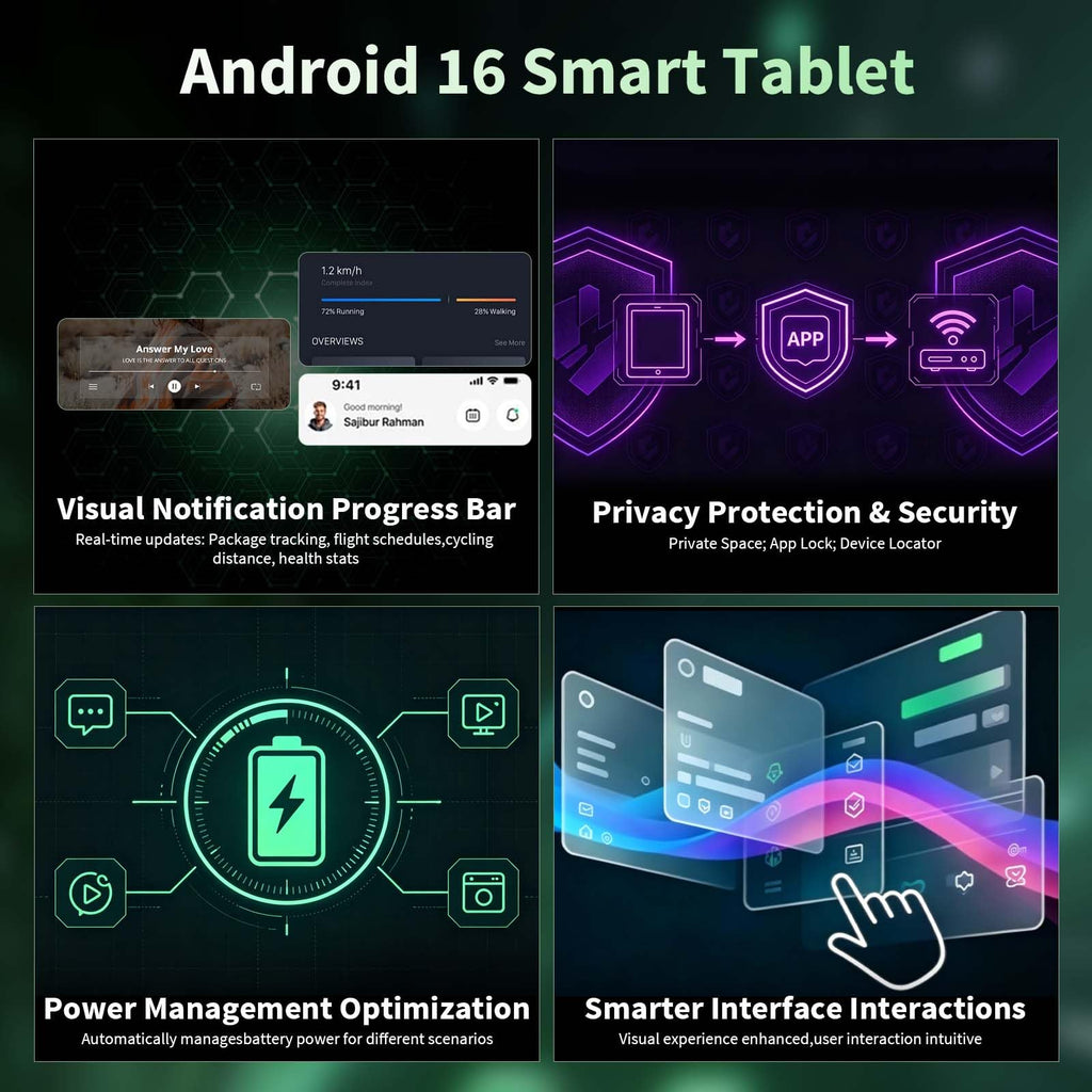 Android 16 Tablet with Keyboard, 10 Inch Tablet, Black Case U44003