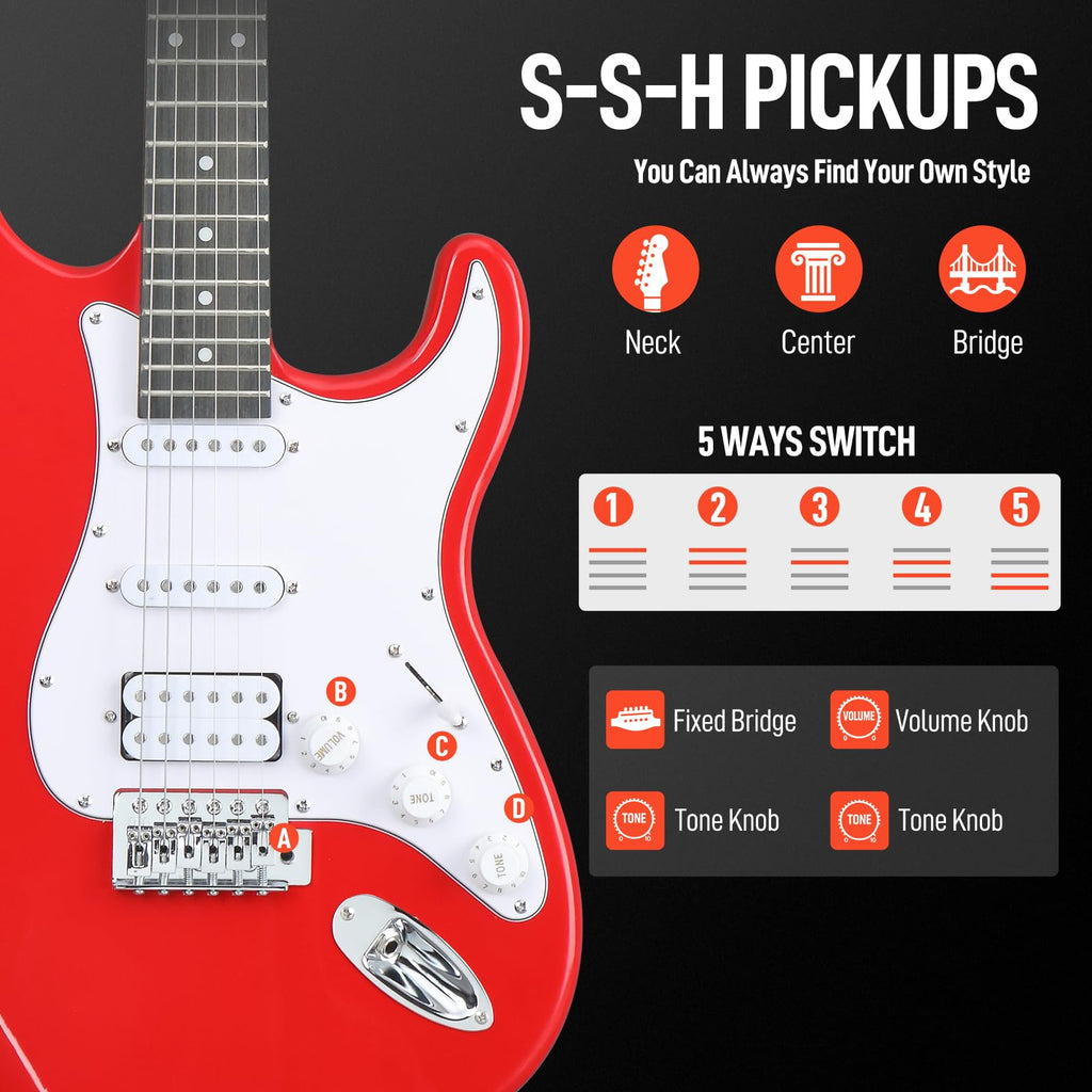 39 Inch Red Electric Guitar Kit with Amp E43671