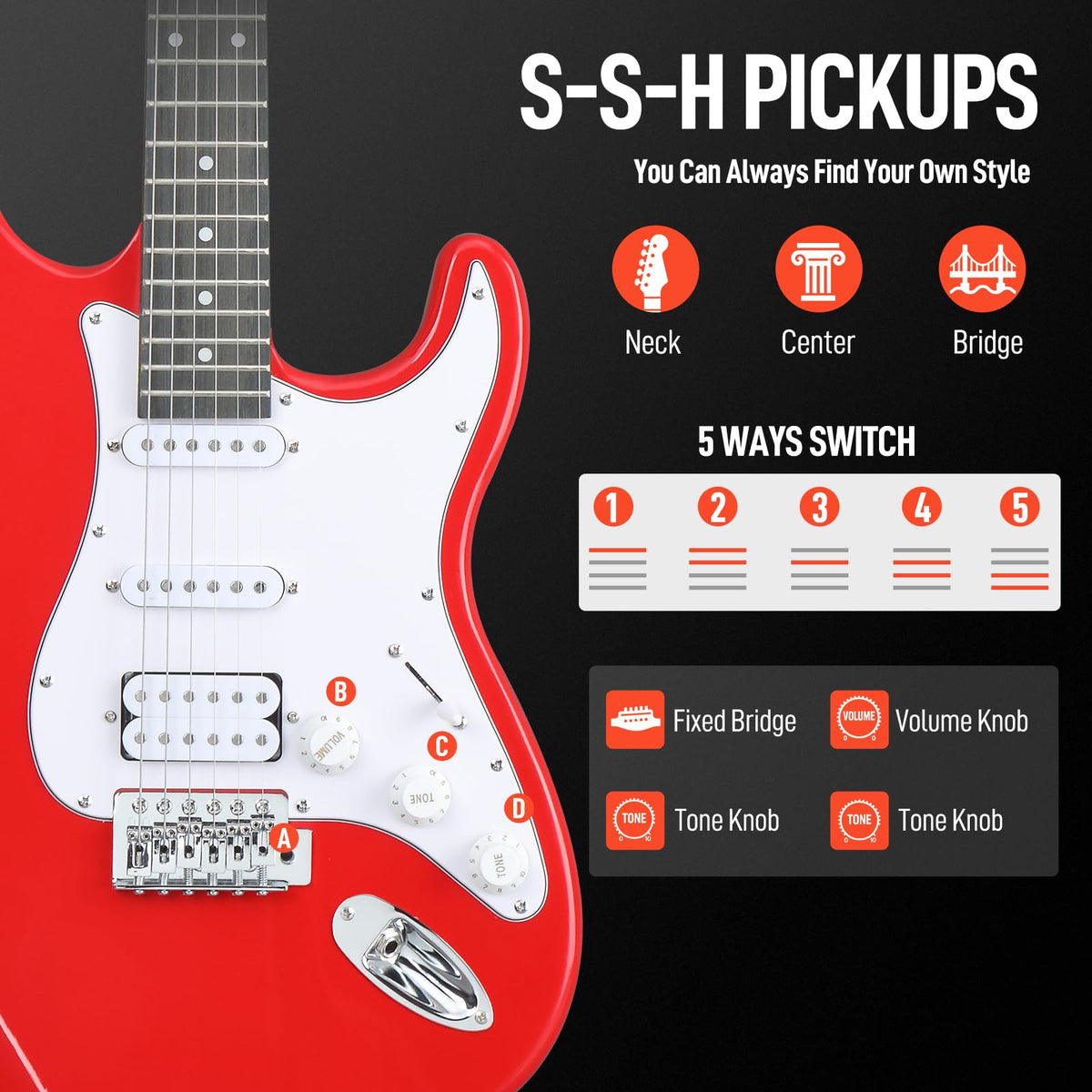39 Inch Red Electric Guitar Kit with Amp E43671