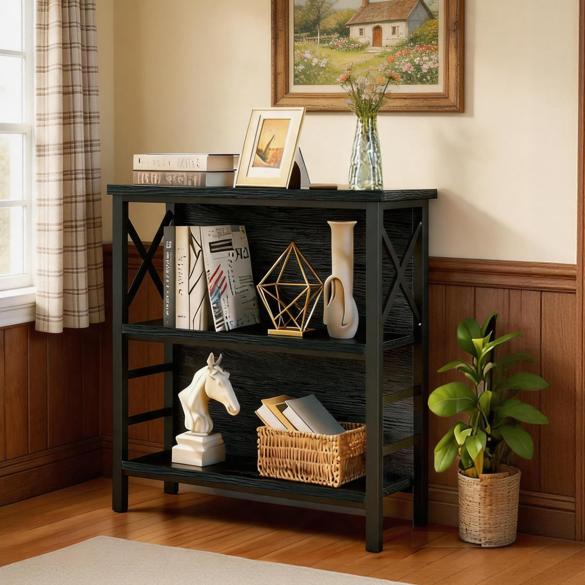 Black 3-Tier Metal Bookshelf P109