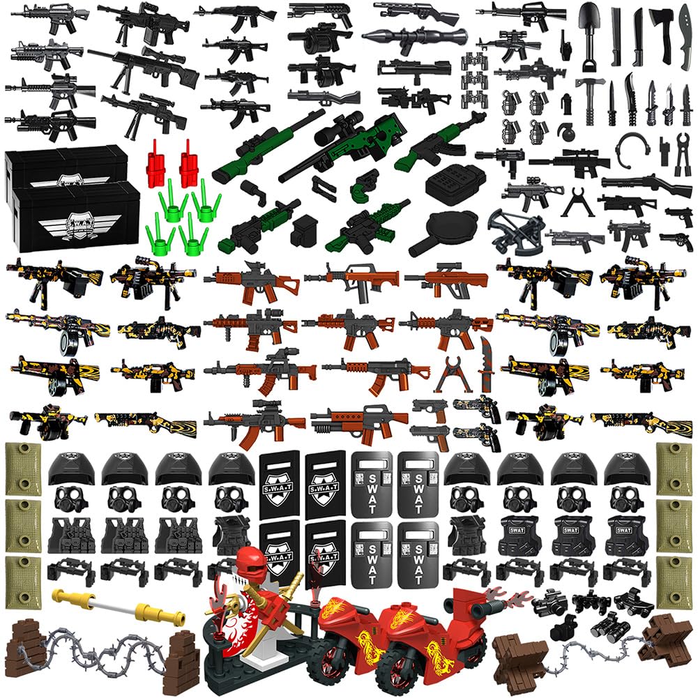 Military Weapon Set with Helmet Body Armor Cloak and Motorcycles M27981