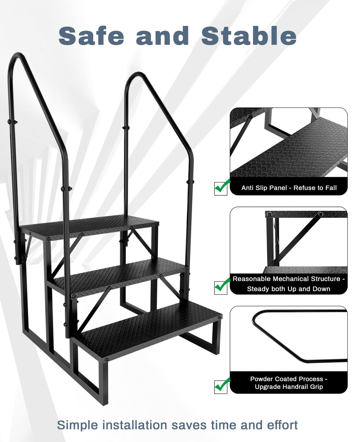 3 Step RV Steps with 2 Handrails J38394