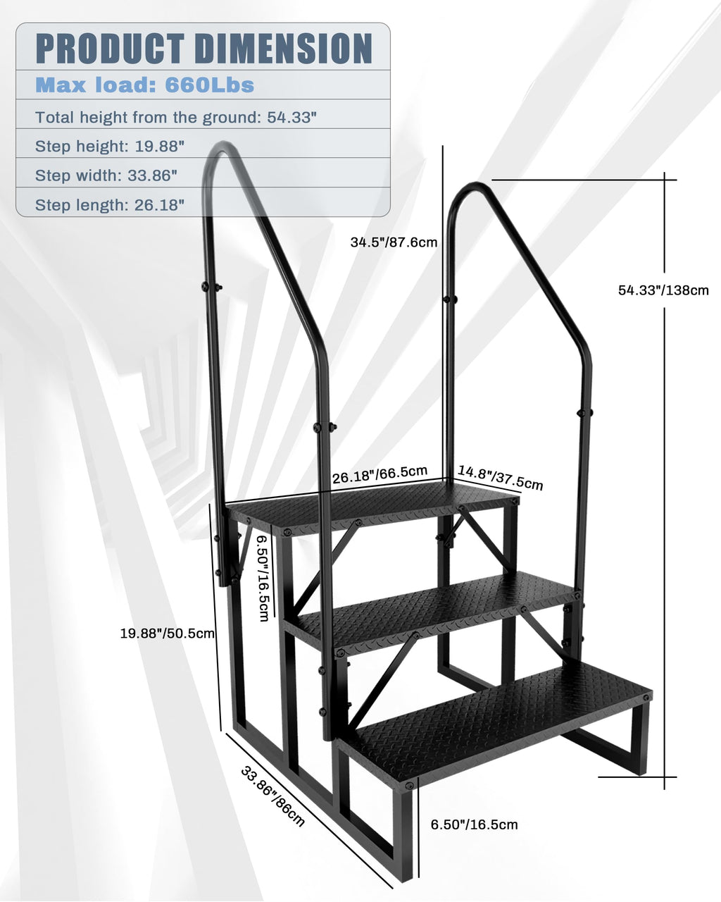 3 Step RV Steps with 2 Handrails J38394