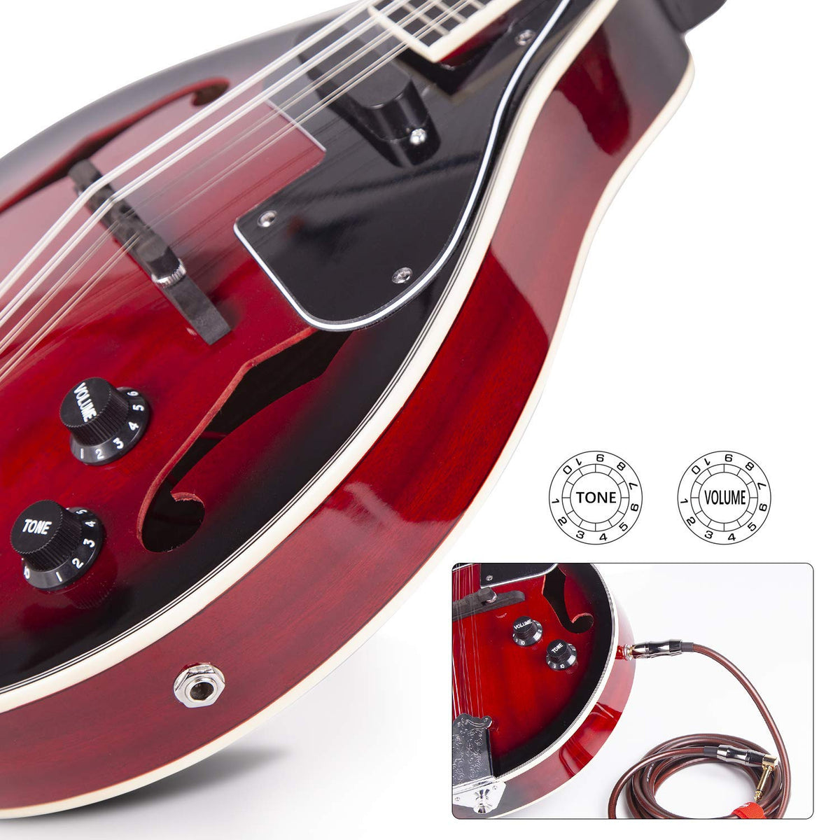 Vintage Red Sunburst Acoustic Electric Mandolin with Strings Set H90964