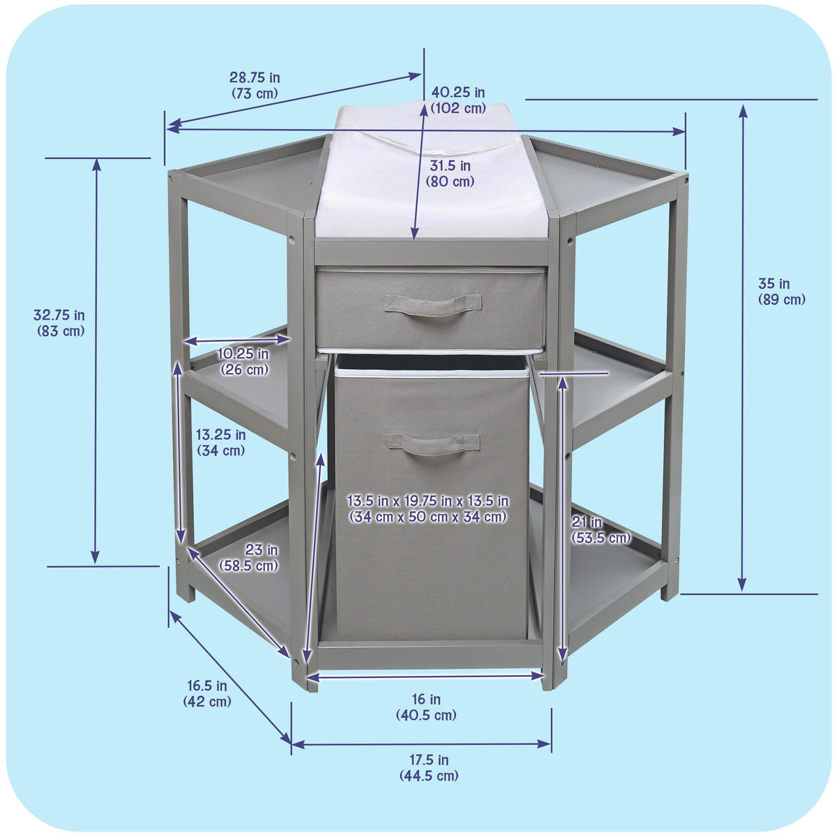 Gray Corner Baby Changing Table with Storage Bin I619