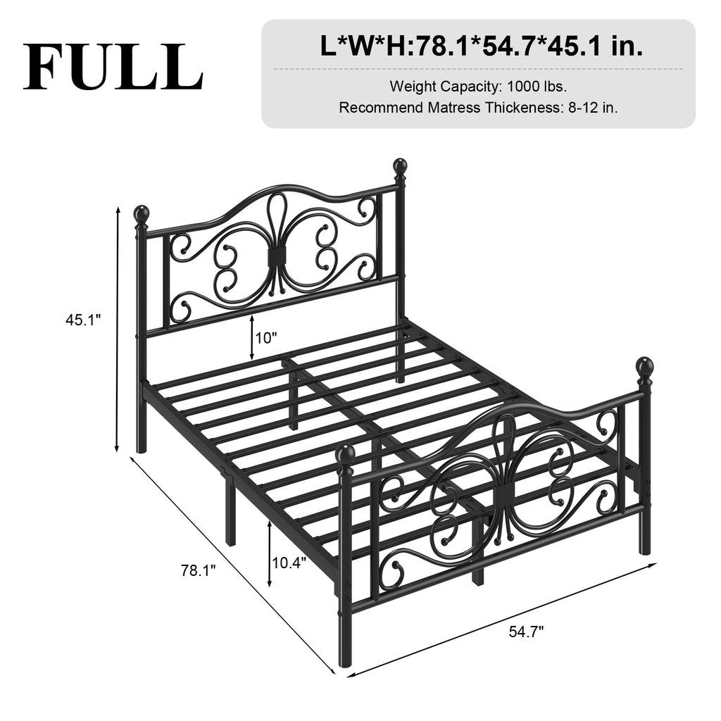 Full Size Bed Frame with Butterfly Pattern Headboard, Black B5114