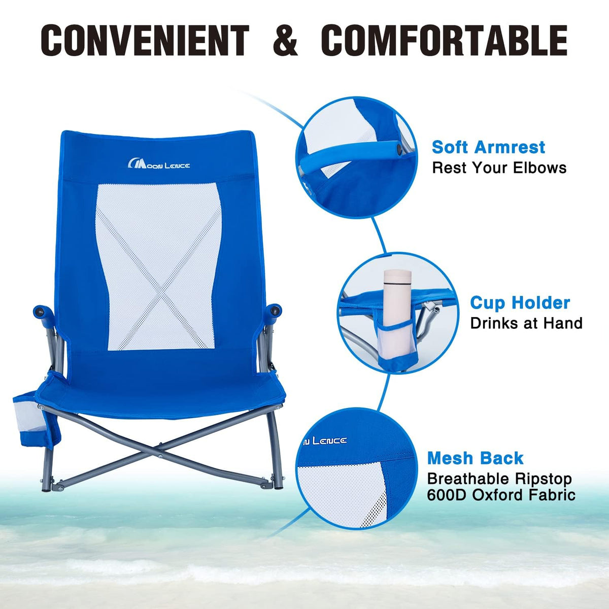 2 Pack Low Beach Lounge Chair with Cup Holder & Carry Bag O661679