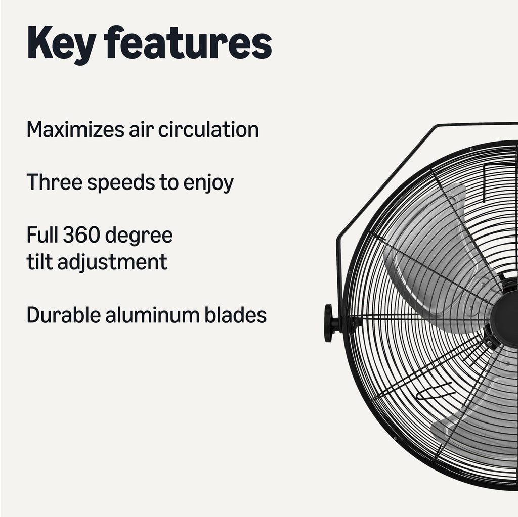 18" Indoor Wall-Mounted Industrial Fan with Three Speeds T8801