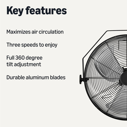 18" Indoor Wall-Mounted Industrial Fan with Three Speeds T8801