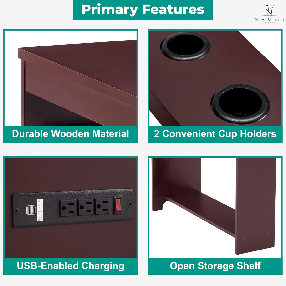 Cherry Nightstand with Charging Station X799