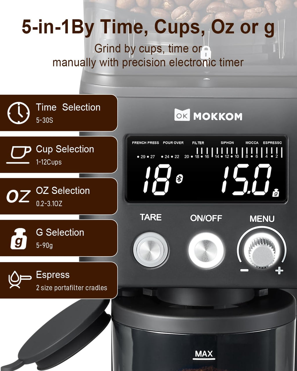 Electric Conical Burr Coffee Grinder with Scale S775557