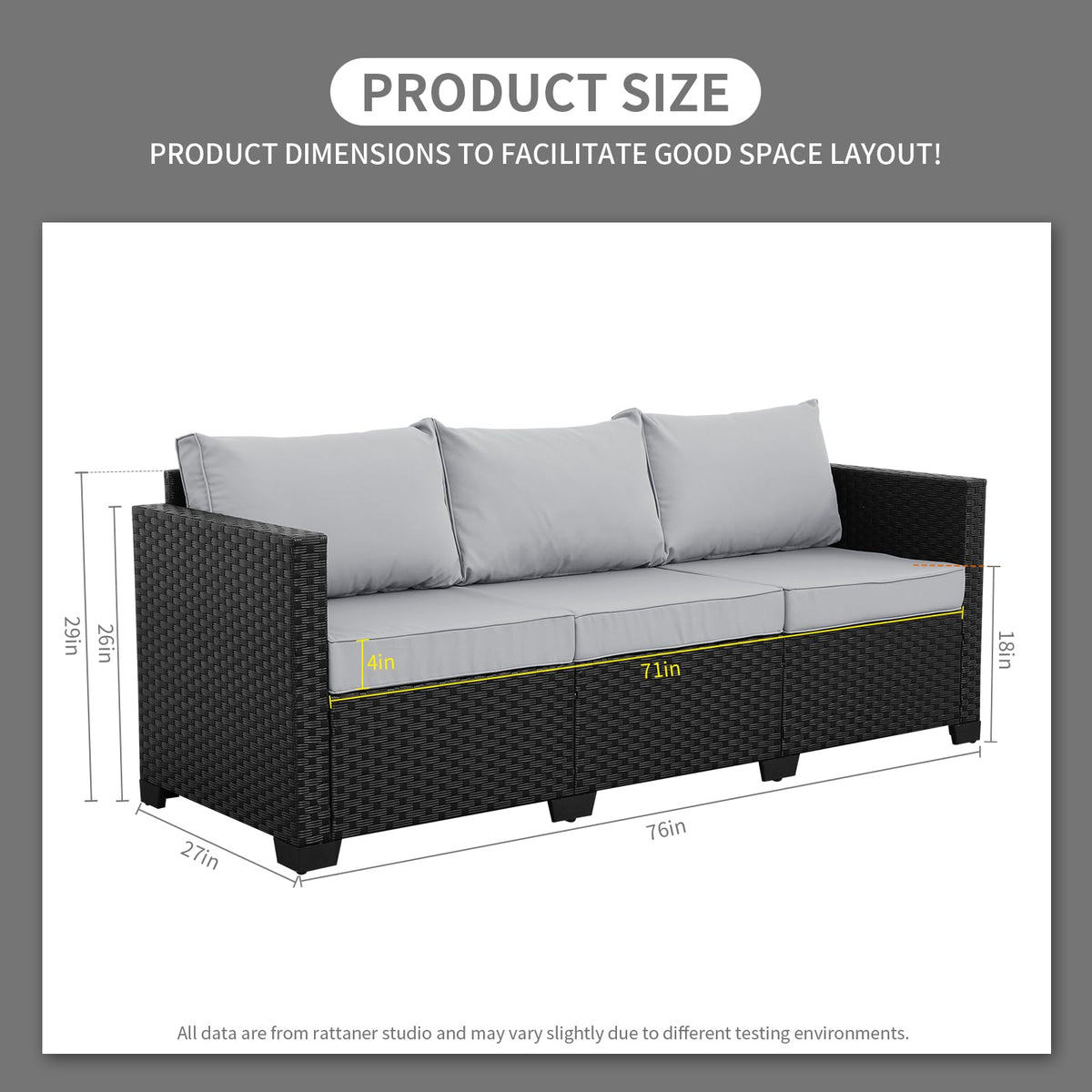 Light Grey 3-seat Outdoor Sofa with Waterproof Cover E61344