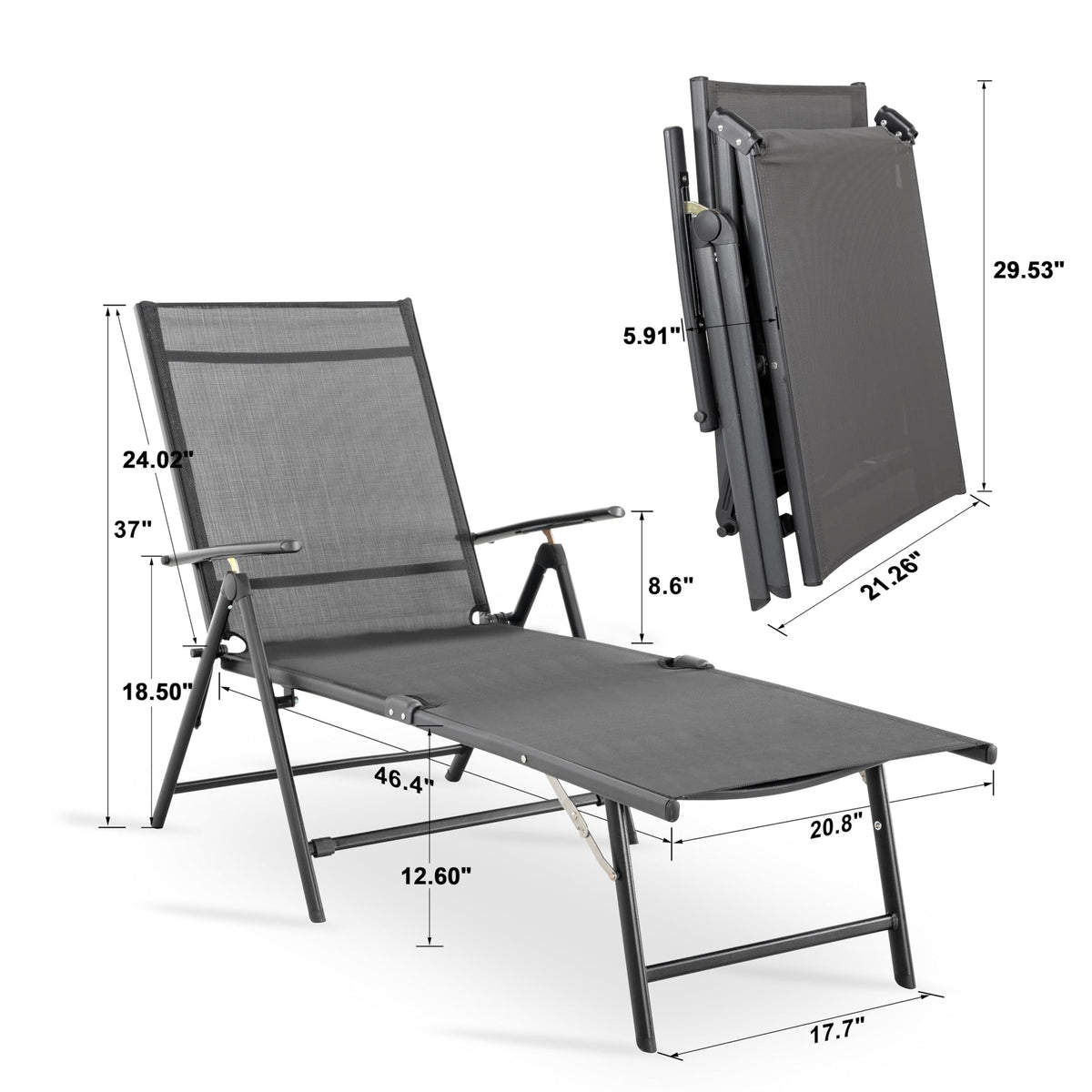 Folding Beach Lounge Chair 2-Pack Grey Textilene L9303