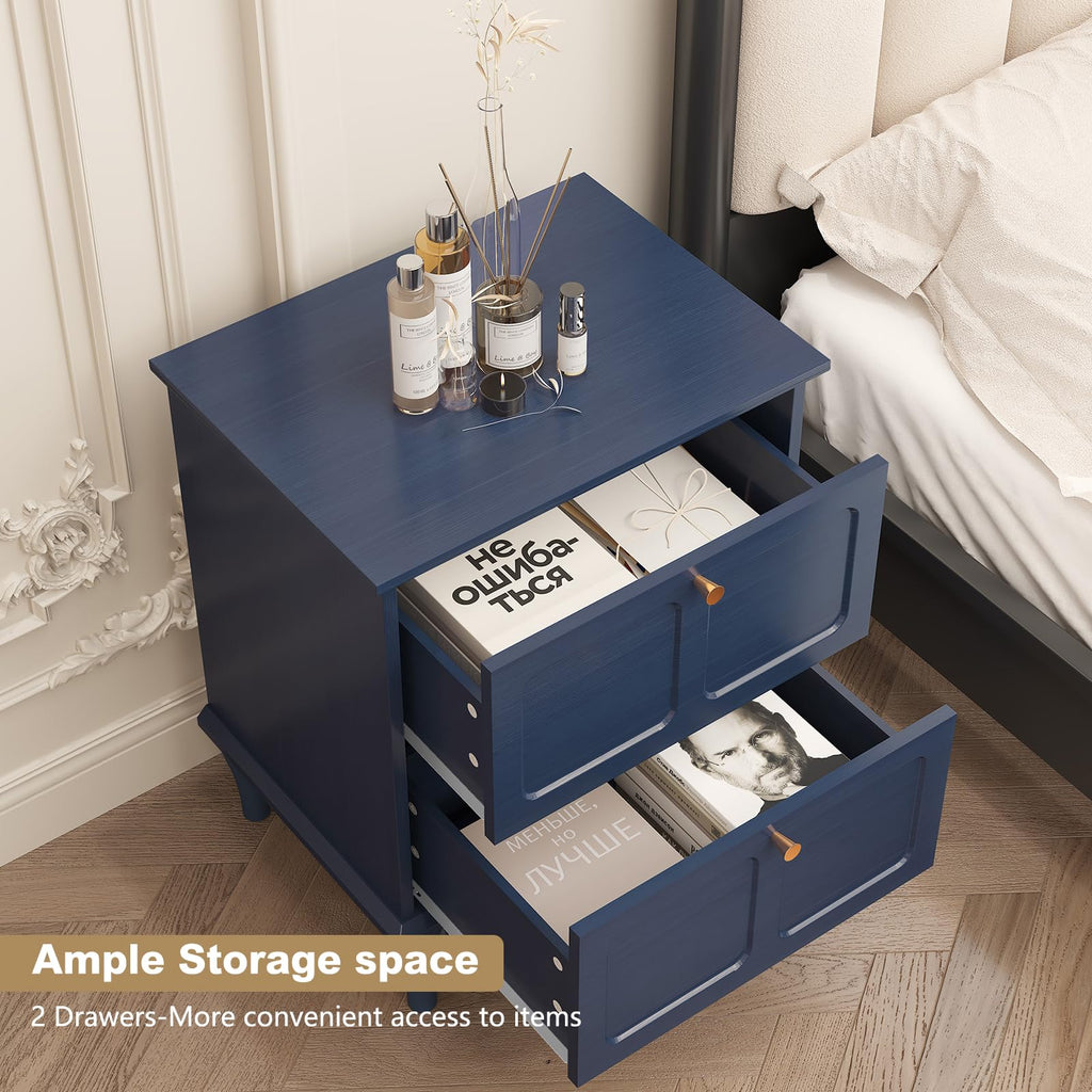Blue Wood Nightstands Set of 2 with 2 Drawers M59374