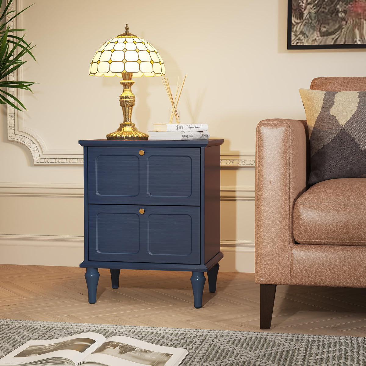 Blue Wood Nightstands Set of 2 with 2 Drawers M59374