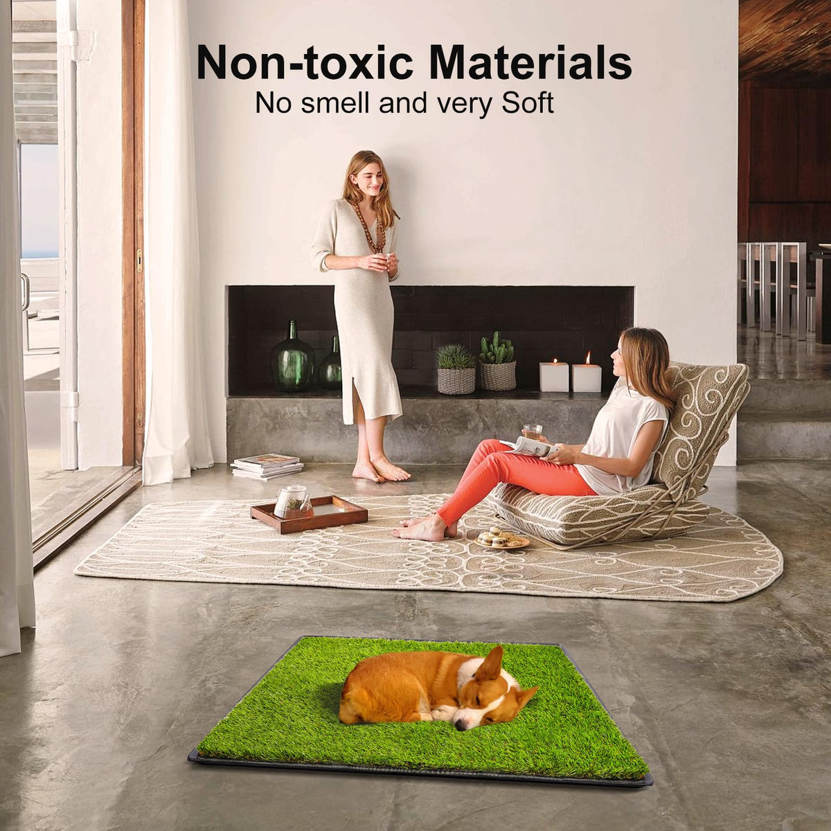 Dog Grass Pad with Tray 40''X27.5'' Artificial Turf Potty D566198