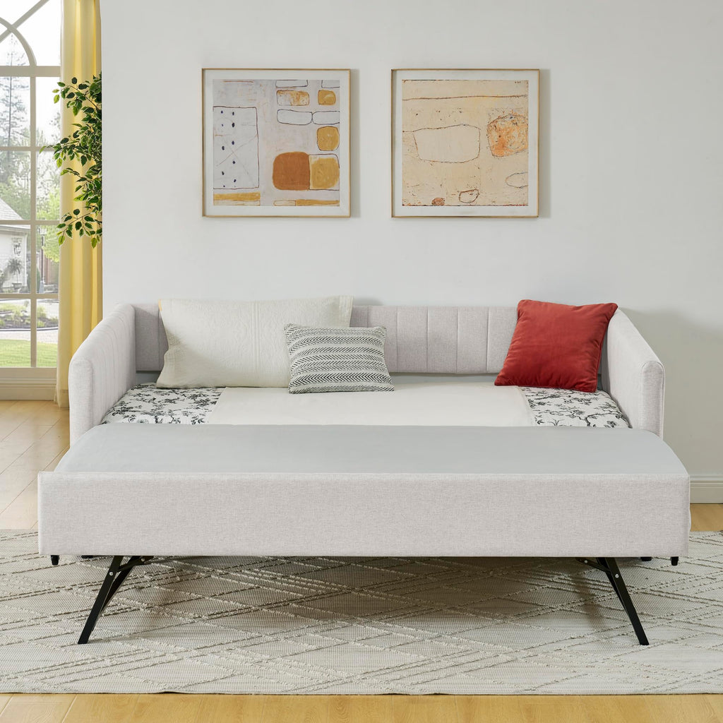 Twin Size Upholstered Linen Daybed with Trundle D130