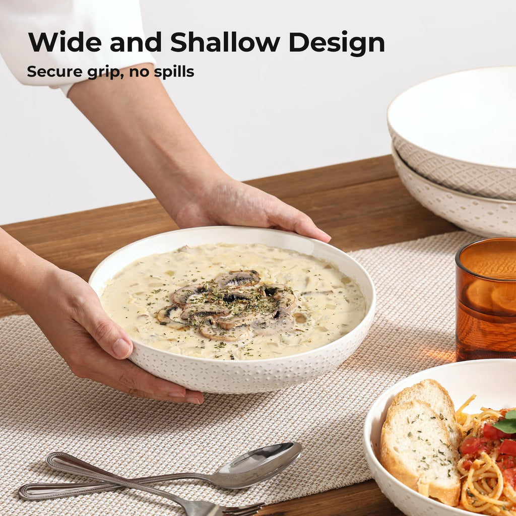 8.5" Ceramic Pasta Bowls Set of 4, 30 oz Soft White J944654