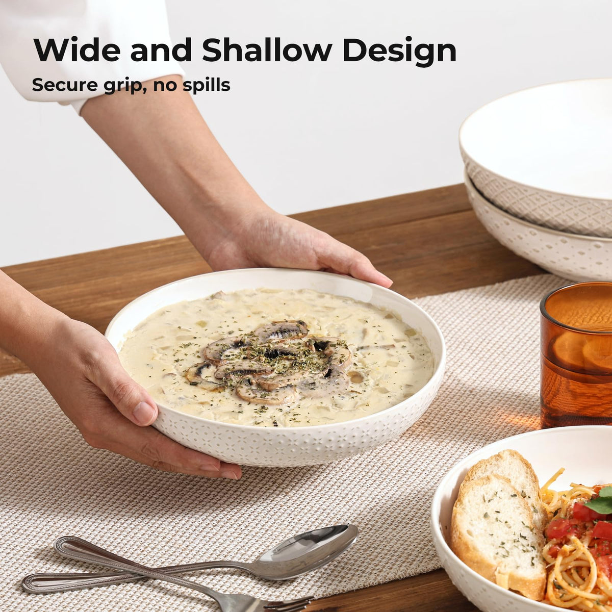 8.5" Ceramic Pasta Bowls Set of 4, 30 oz Soft White J944654