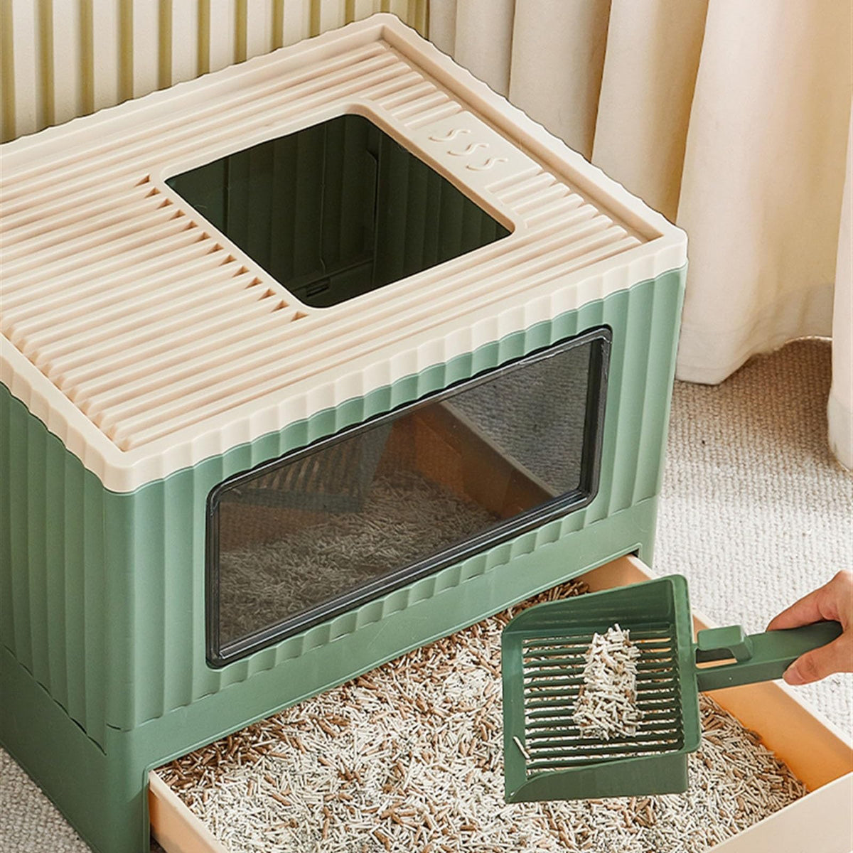 Top Entry Cat Litter Box with Lid Foldable H42288