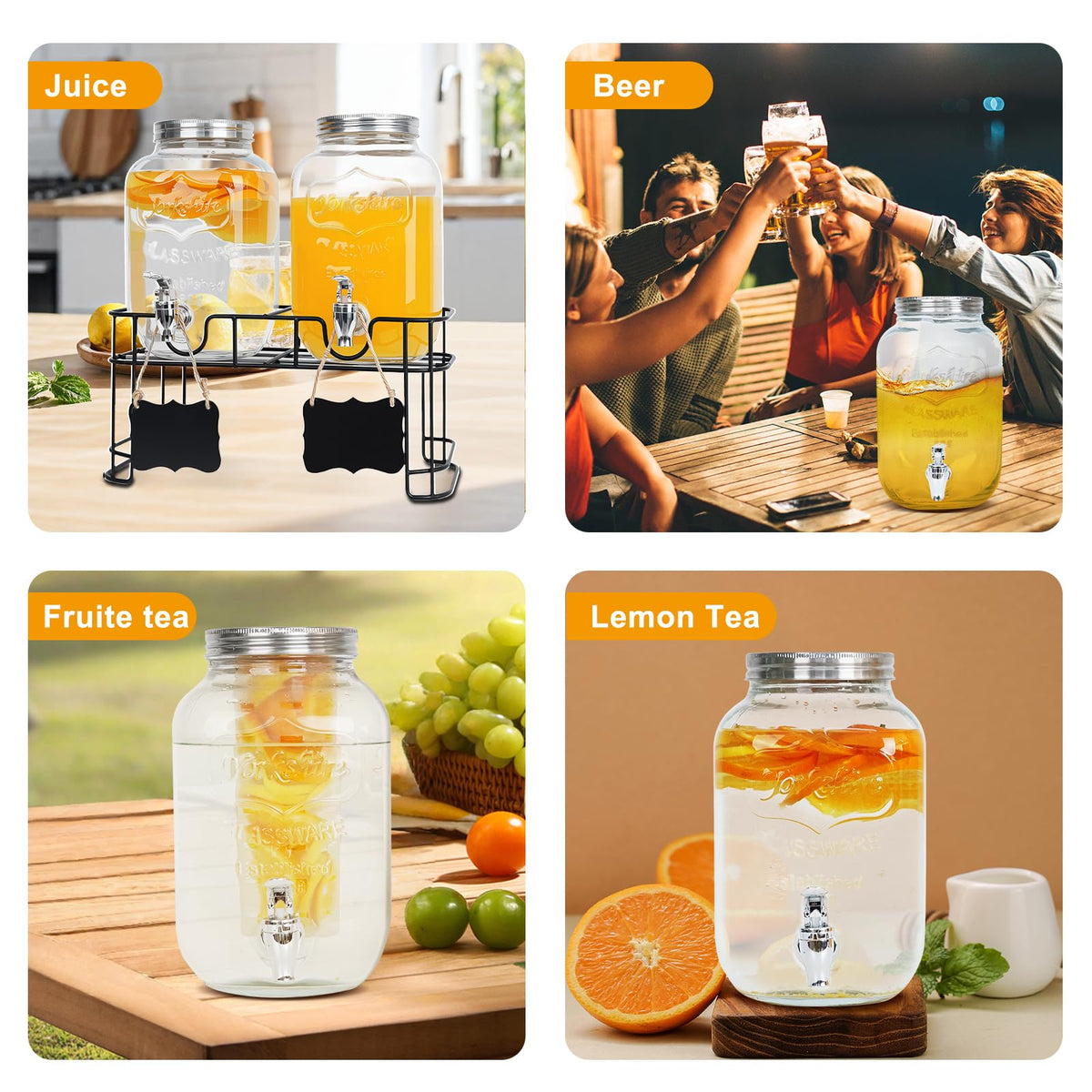 2 Pack 1 Gallon Glass Drink Dispensers G855