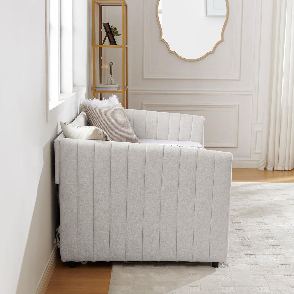 Twin Size Upholstered Linen Daybed with Trundle D130