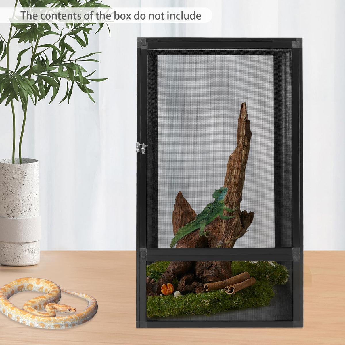 Black Large Aluminum Screen Reptile Terrarium Cage with Locking Latch H584203