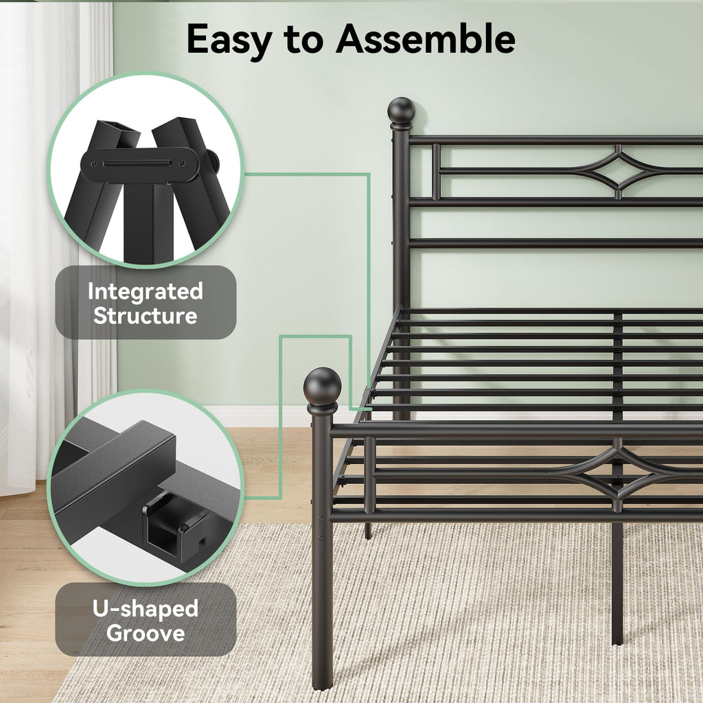 Black Full Metal Platform Bed Frame with Headboard and Footboard D377