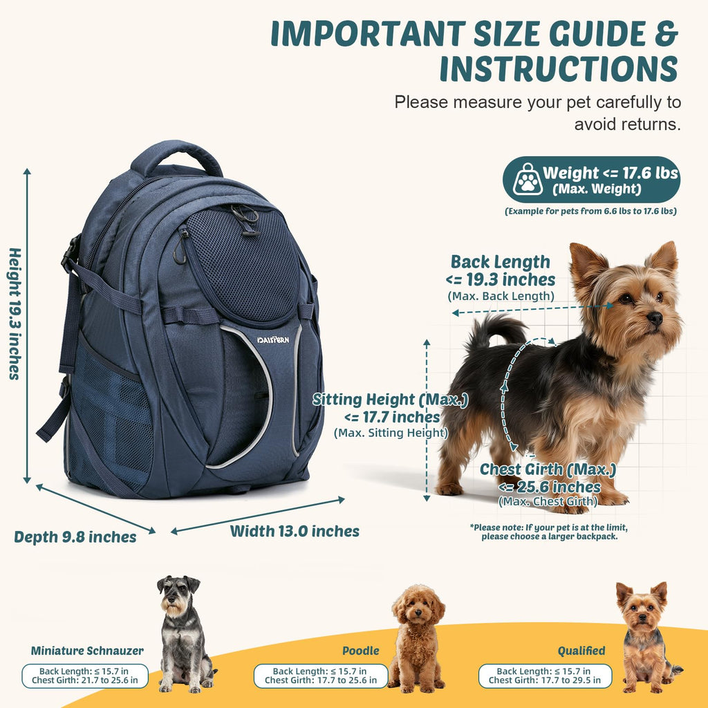 Dog Backpack Carrier, 2-in-1 Foldable 18 lbs Nylon Pet Travel Bag V1529