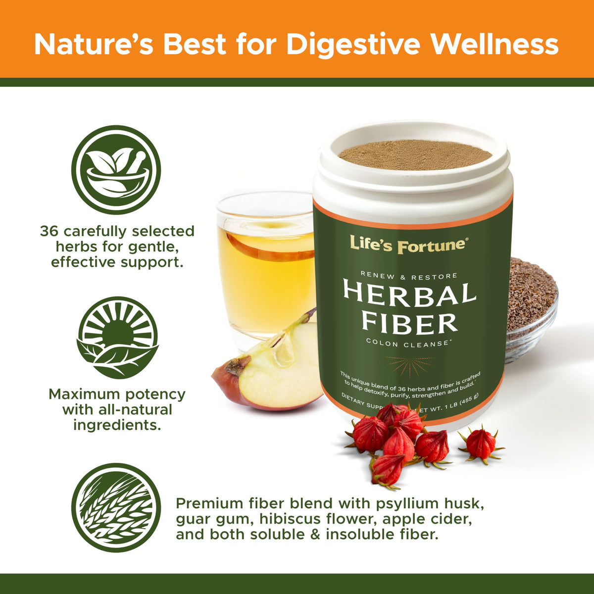 Herbal Fiber Colon Cleanse Powder with Psyllium Husk 1 lb L781253