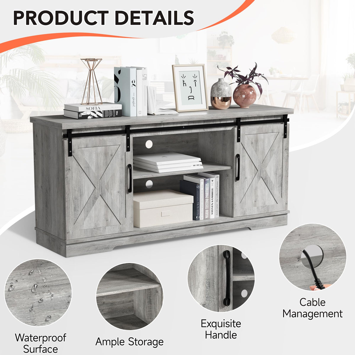 Farmhouse TV Stand for 65 Inch TV S8751