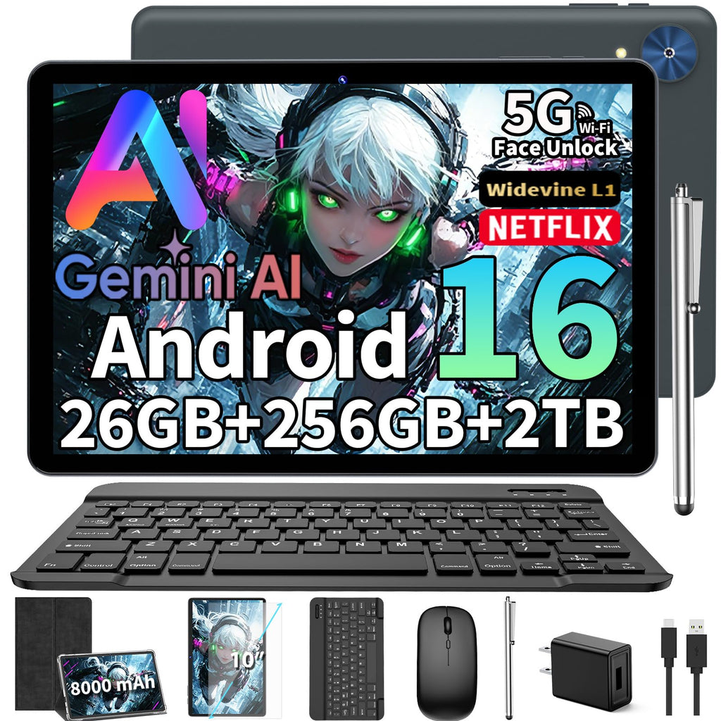 Android 16 Tablet with Keyboard, 10 Inch Tablet, Black Case U44003