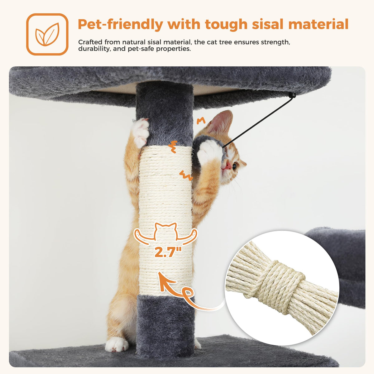 70 Inches Tall Dark Gray Cat Tree with 2 Condos Y9737