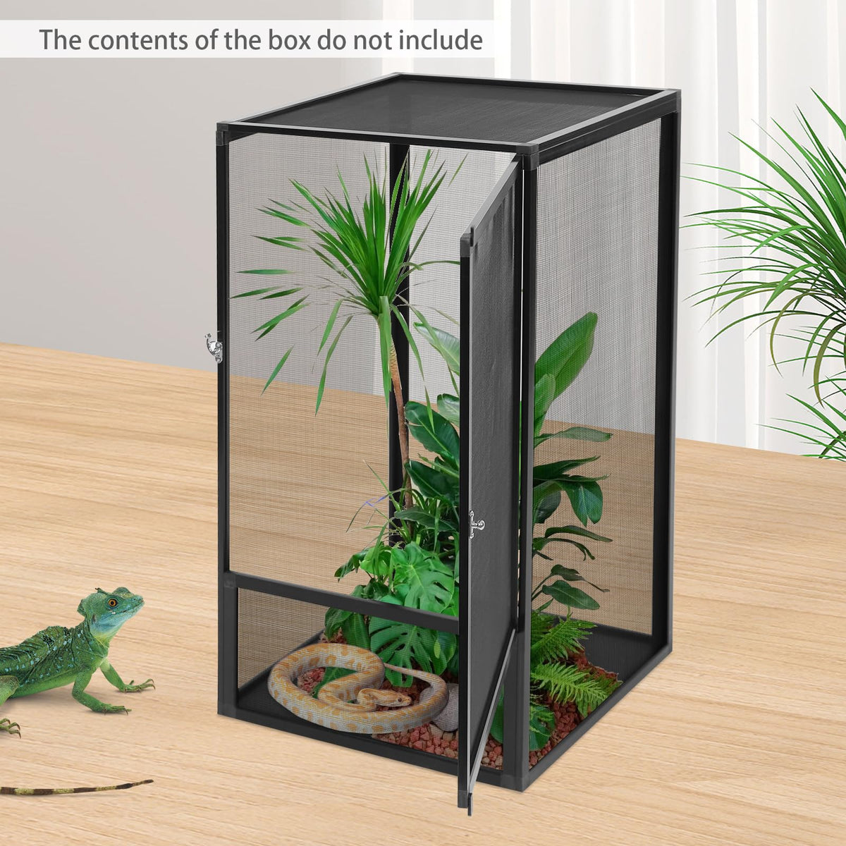 Black Large Aluminum Screen Reptile Terrarium Cage with Locking Latch H584203