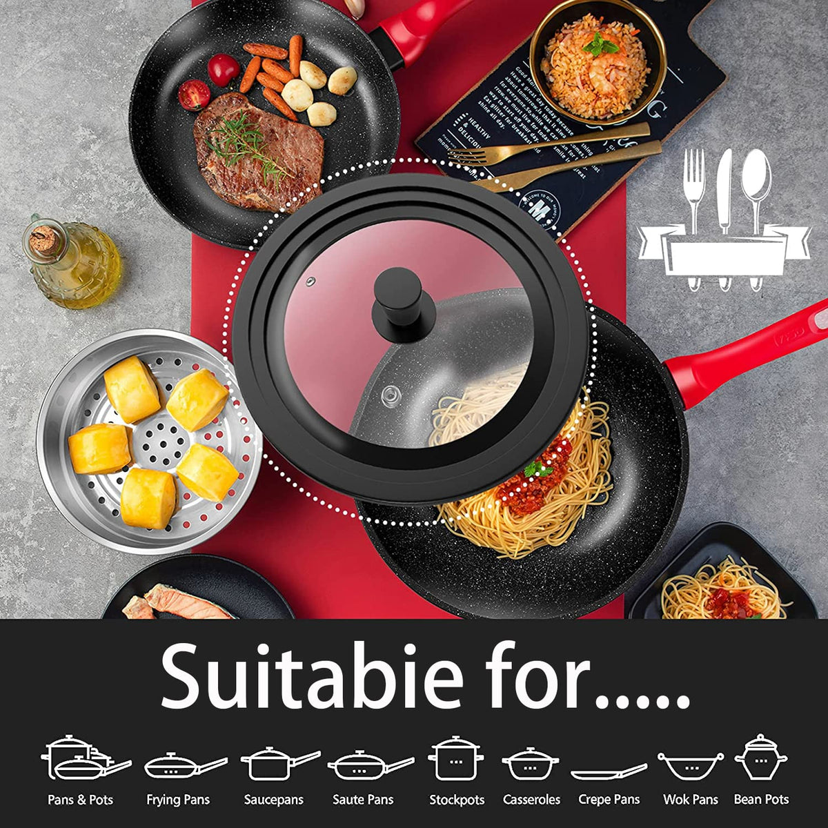 Universal Tempered Glass Lids for Pots, Pans & Skillets, 2 Pack G515305